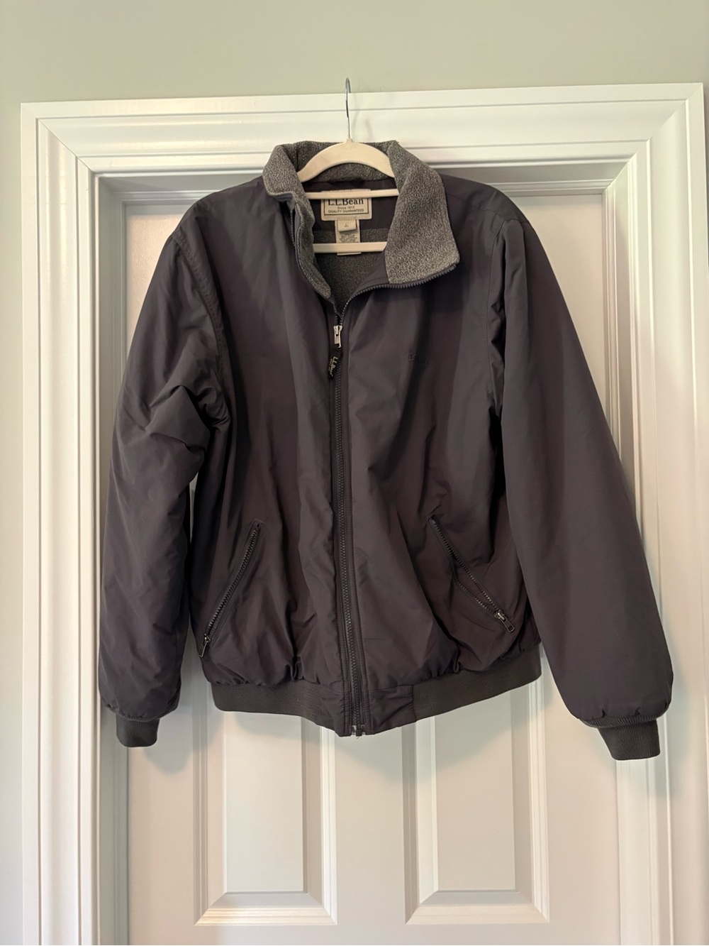 L.L. Bean Men's Dark Gray Bomber Jacket with Fleece Collar